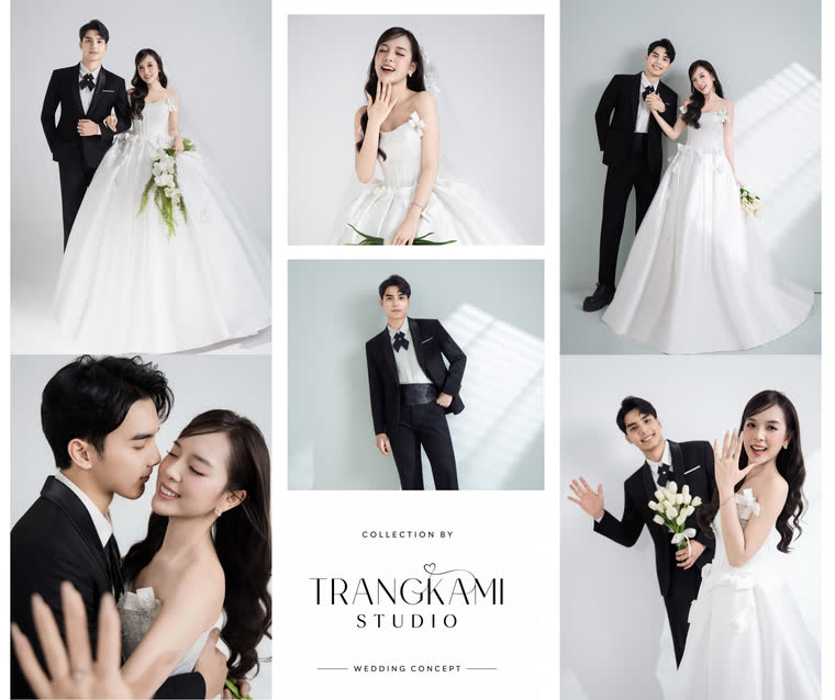 Concept ảnh cưới Nắng xuyên rèm — Vệt nắng đổ bóng trên tường studio trắng — Trang Kami Studio