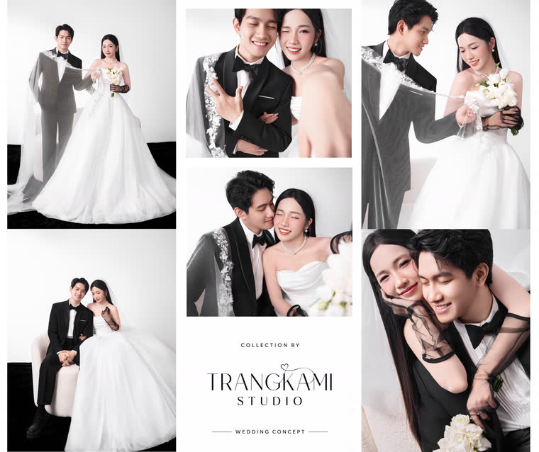 Concept ảnh cưới Đen huyền bí — Phông đen, vest đen, váy bồng trắng quý phái — Trang Kami Studio