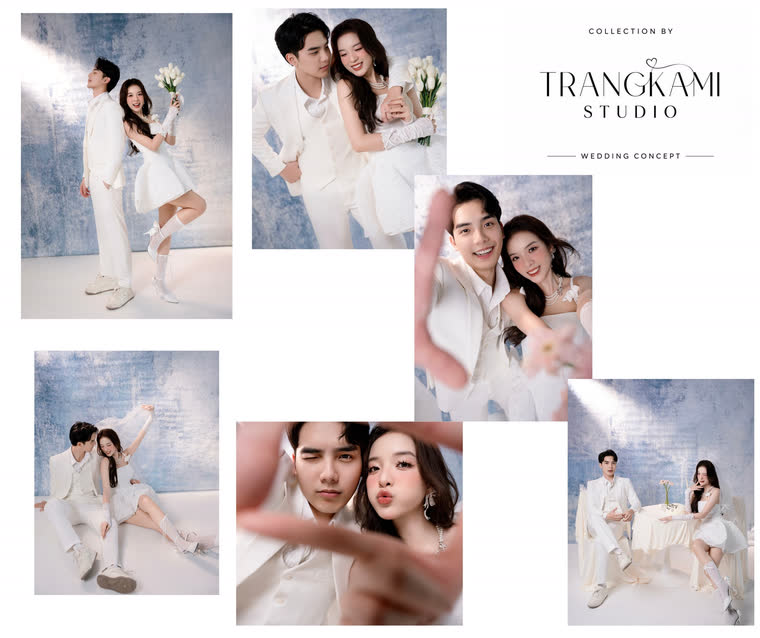 Concept ảnh cưới Tường loang xanh — Tường bê tông loang, đồ trắng phong cách trẻ — Trang Kami Studio