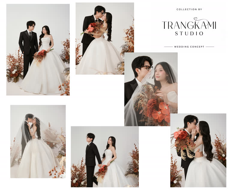 Concept ảnh cưới Sắc thu hoa khô — Hoa khô cam đỏ, tông ấm mùa thu — Trang Kami Studio