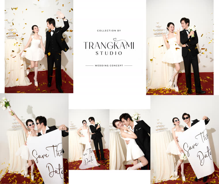 Concept ảnh cưới Save the date thảm hoa — Bảng Save the date, thảm cánh hoa đỏ — Trang Kami Studio