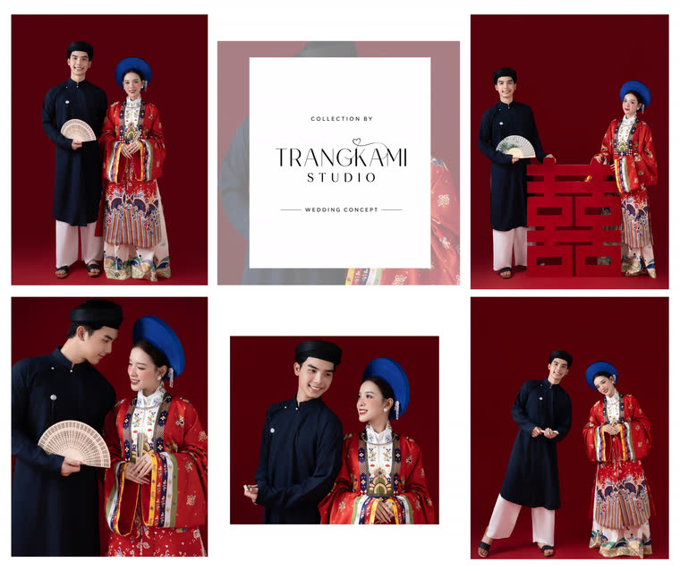 Concept ảnh cưới Nhật Bình đỏ chữ Hỷ — Áo Nhật Bình đỏ, khăn vành xanh, chữ Hỷ — Trang Kami Studio