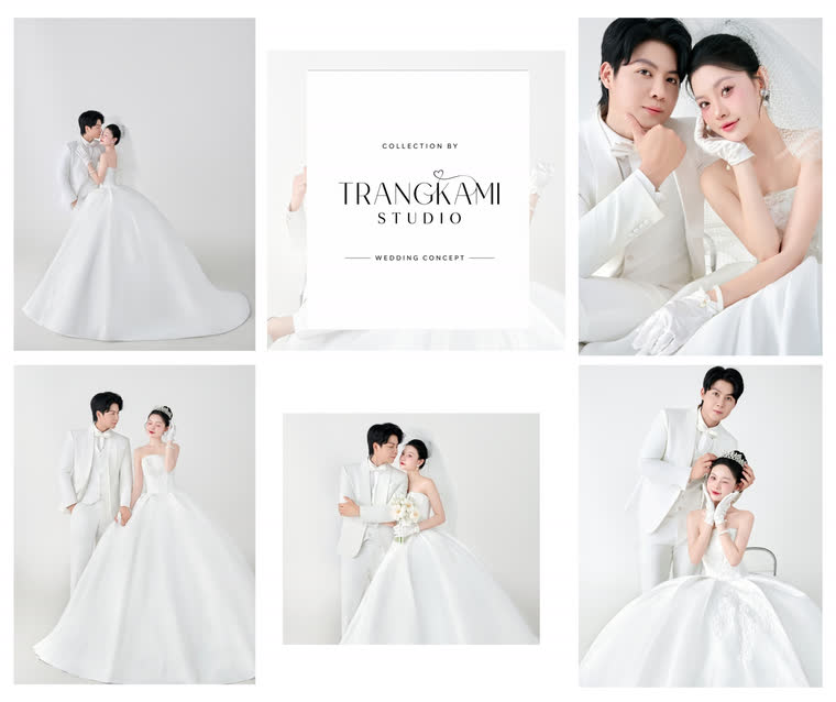 Concept ảnh cưới Trắng thuần khiết — High-key toàn trắng, găng tay và voan dài — Trang Kami Studio