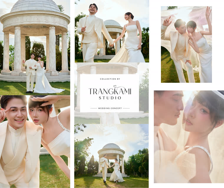 Concept ảnh cưới Lâu đài trắng cột đá — Đình cột đá trắng giữa vườn cỏ — Trang Kami Studio
